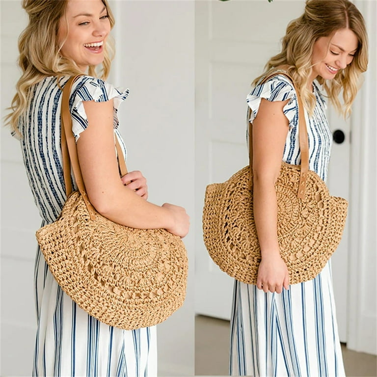 Women Straw Beach Bag Casual Bohemian Hand-woven Raffia Bag