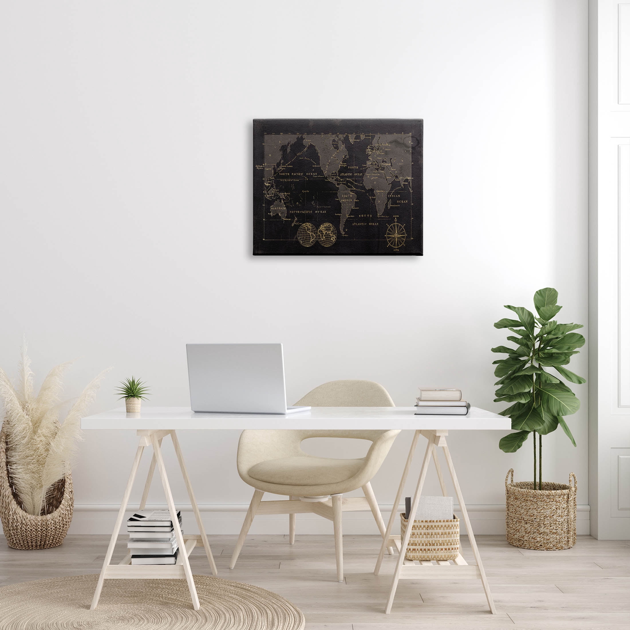 Stupell Industries Black Detailed World Map Graphic Art Gallery Wrapped Canvas Print Wall Art, Design by Carol Robinson