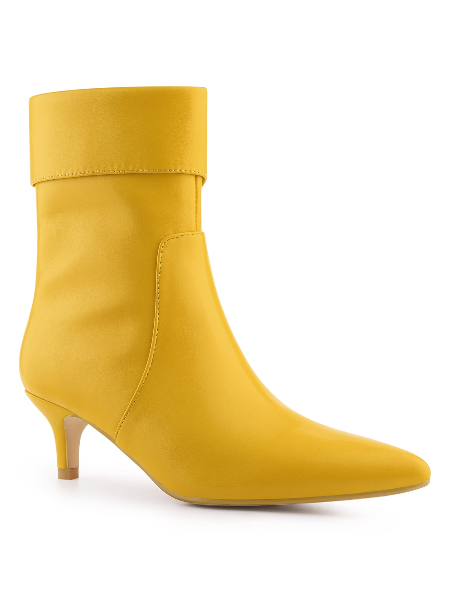 Unique Bargains Women's Fold Over Kitten Heels Ankle Boot Yellow