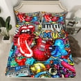 thumbnail image 2 of Feelyou Boys Street Graffiti Twin Sheet Sets, Rock and Roll Music Twin Fitted Sheet, Modern Fashion Artwork Flat Sheet, Super Cozy Room Decor, 3pcs, 2 of 7