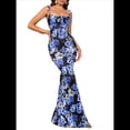 thumbnail image 1 of Vestido Maxi Bohemio de Verano para Mujer, con Estampado Floral, Tirantes Finos, Sin Mangas y Ajustado Negro S, 1 of 8