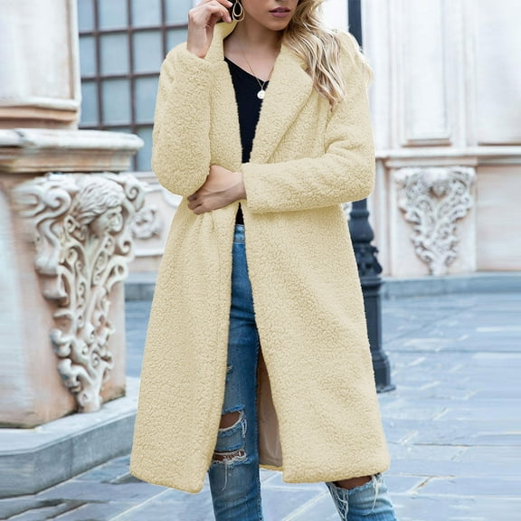 EOYWHK Fleece Jackets for Women Sherpa Lined Jackets Warm Cozy Long Overcoats Long Sleeve Open Front Trench Coats Dressy Pea Coats