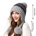 thumbnail image 2 of Voska Womens Thick Knit Ear Flap Winter Hat Soft Fleece Lined 3 Pom Pom Pull On Beanie with Fair Isle Pattern Gray One Size, 2 of 4