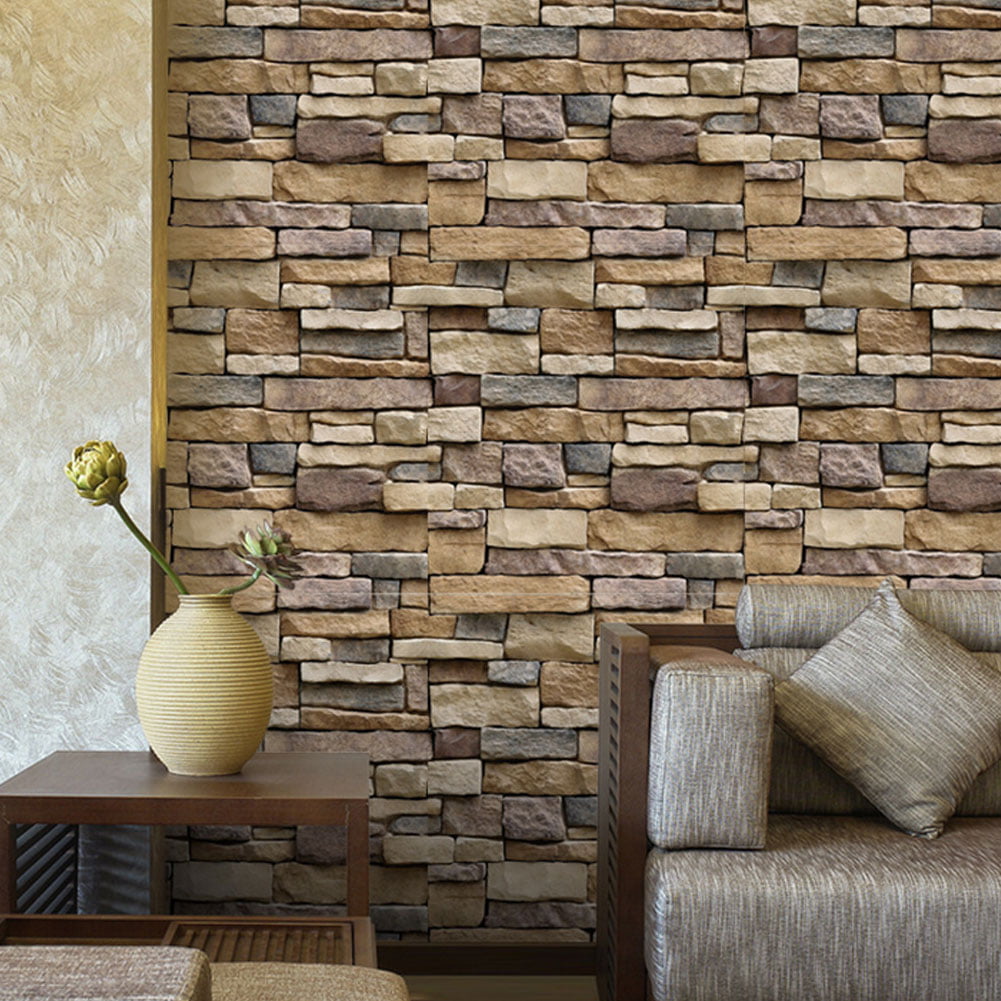 Self Adhesive 3D Wall Brick Stone Sticker Home Paper Rustic Effect Wallpaper 