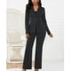 thumbnail image 2 of Traje ajustado para mujer, color negro, cuello con muescas, bolsillos con solapa, pantalones de pierna recta, mangas largas, talla L, 2 of 6