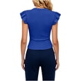 thumbnail image 6 of ClodeEU Women's Crew Neck Ruffle Cap Sleeve T-Shirt,Fitted Ribbed Knit Basic Slim Top Blue,Women's Plus M, 6 of 7