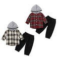 thumbnail image 3 of StylesILove Baby Toddler Boys Hooded Button-Front Plaid Shirt and Pants 2pcs Fall Winter Cotton Outfit (Red, 3 Years), 3 of 7