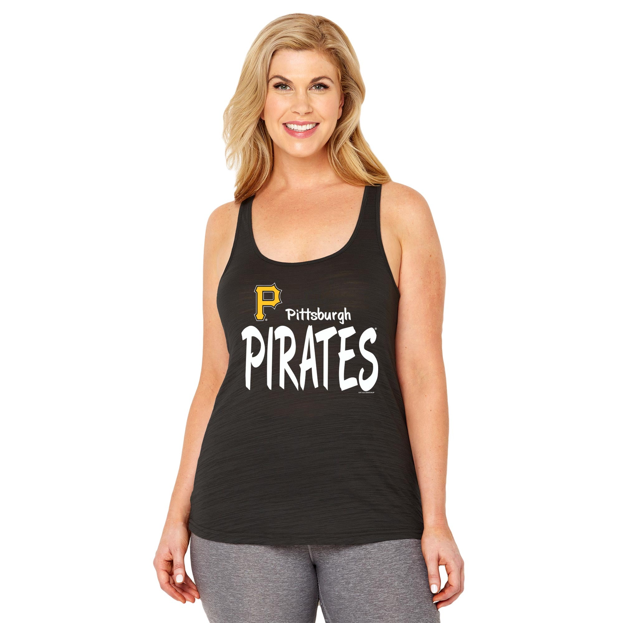 Pittsburgh Pirates Soft As A Grape Women's Plus Size First Base Tank Top Black by SOFT AS A GRAPE
