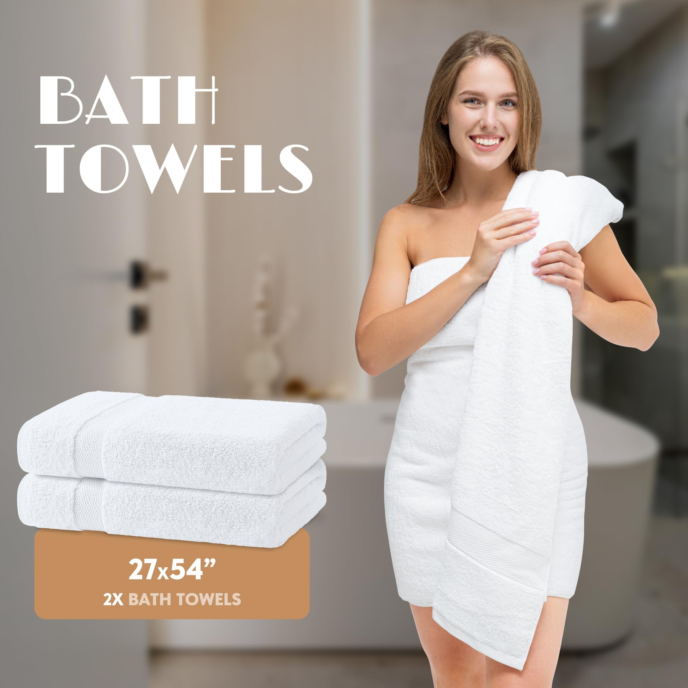 White Classic White Bath Towel Set of 6 - 100% Cotton Highly Absorbent Towels for Bathroom, 2 Luxury Bath Towels 650GSM, 2 Hand Towels, 2 Washcloths