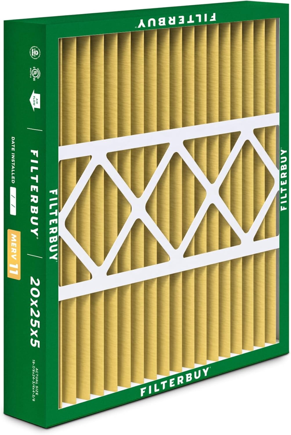 Filterbuy 20x25x5 Air Filter MERV 11 Allergy Defense, Pleated HVAC AC Furnace Filter Replacement for Honeywell & More, 2-Pack