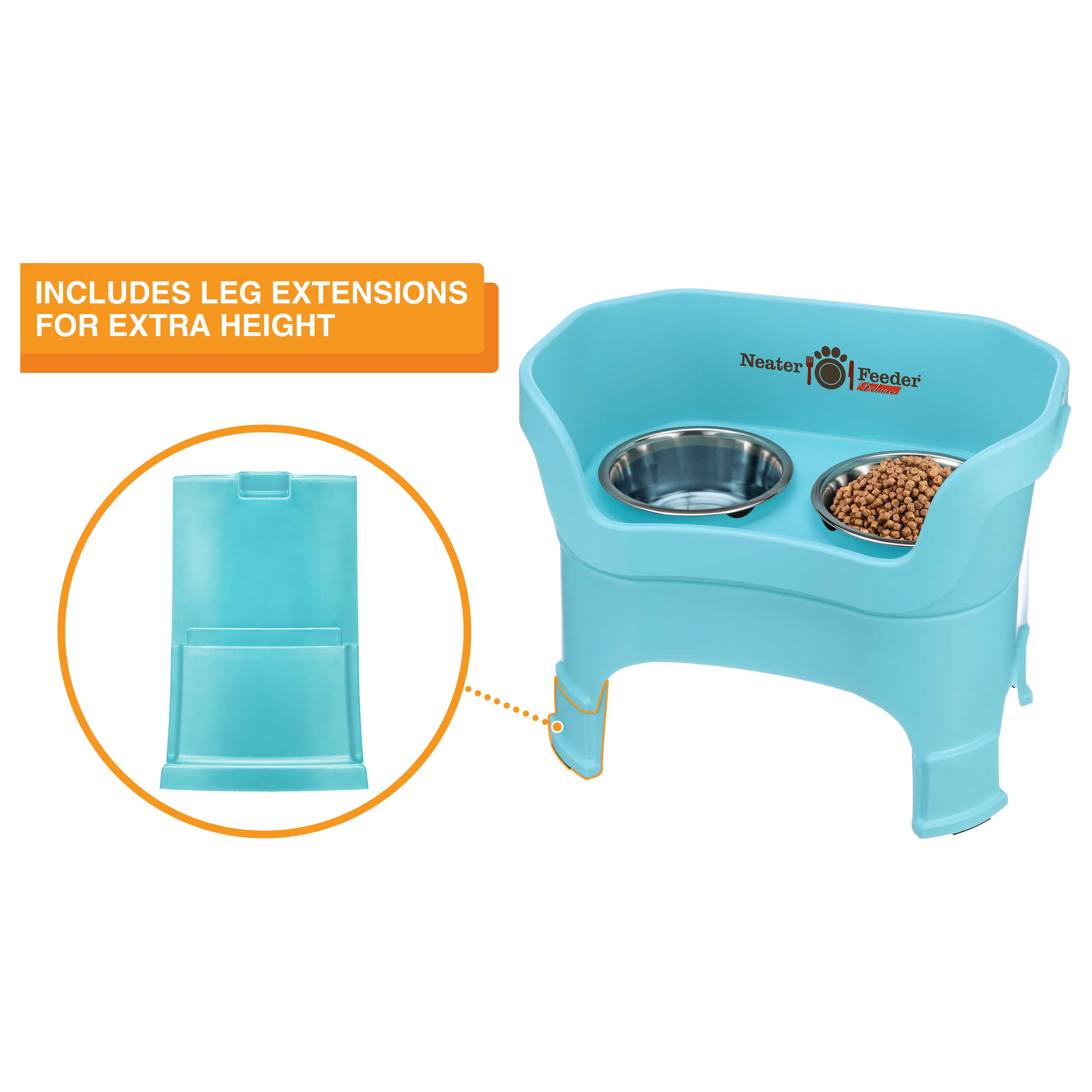Neater Feeder Deluxe Elevated Mess-Proof Food & Water Bowls for Large Dogs, Aquamarine