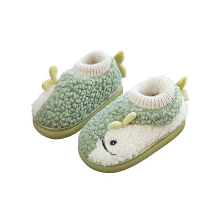

Daeful Unisex-Child Warm Shoes Fluffy Fuzzy Slipper Soft Plush Slippers Anti-Slip House Home Shoe Kids Cartoon Green 13C-1Y