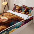 thumbnail image 3 of Erosebridal Farm Cute Pattern Zipper Full Size Comforter Sets with Fitted Sheet and 2 Pillowcases,Wild Flower Highland Cow Print Zipper Bedding Set,Brown Teal,Reversible, 3 of 6