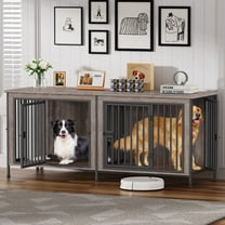 POAO 78.74"L Dog Crate Furniture for 2 Dogs, Heavy Duty Double Dog Crates for Large Dogs(35-60 Pounds), Dog Kennel Furniture Indoor as TV Stand,Grey