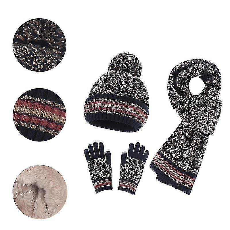 Snowflake Print Beanie Hat Scarf Touch Screen Gloves Set  display picture 2