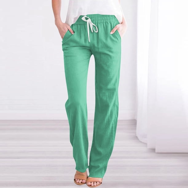 WILLBEST Pantalones Casuales elegantes para Mujer: Diseño Holgado, de Pierna Ancha y con Bolsillos con Cordones de Color Liso para Mayor Comodidad y Versatilidad a Diario. Chica