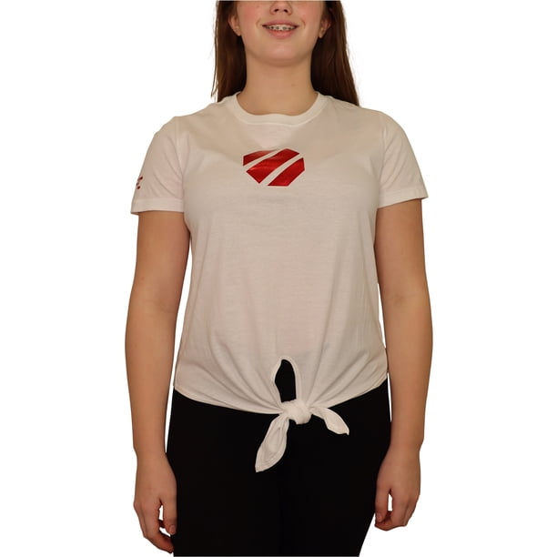 Reebok Tie Front Graphic playera para mujer, blanco, mediano