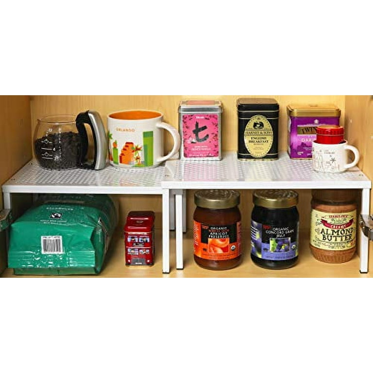 IVYHOME Pantry Organizer, Cabinet Storage Shelf Rack, Stackable Kitchen Cabinet, Foldable Countertop Shelf Organizer, 2 Pack