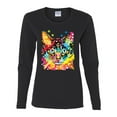 thumbnail image 2 of Wild Bobby Dean Russo Colorful Blue Eyes Cat Cat Lover Women Graphic Long Sleeve Tee, Black, Small, 2 of 5