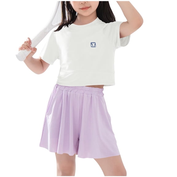 Fnooota Girls Athletic Outfit Sets Size 14-16, Short Sleeve 2 Piece Running Summer Activewear Clothing Sets Beige Size 14-16