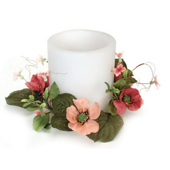 pack of 4 bright pink artificial silk poppy flower pillar christmas candle rings for pillar candles