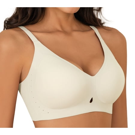 Qylux Women's Wireless Bras Breathable Seamless Bra Push Up Full Coverage Breathable Comfort Everyday Bra,Beige,XL
