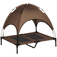 thumbnail image 1 of PawHut Elevated Cooling Pet Bed Portable Raised Dog Cot with Canopy, Coffee, 1 of 10