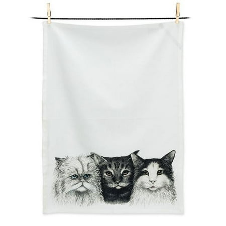 

20 x 28 in. 3 Cats Tea Towel White & Black