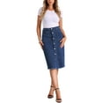 thumbnail image 2 of INSPIRE CHIC Womens Casual Button Down Denim Skirt High Waist Frayed Raw Hem Jean Midi Skirt L Dark Blue, 2 of 5