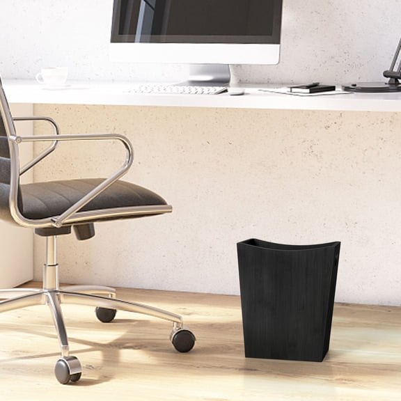 Farmhouse Wood Trash Can, Small Square Rustic Waste Basket with Handles for Bathroom, Office, Bedroom - Wood-Black