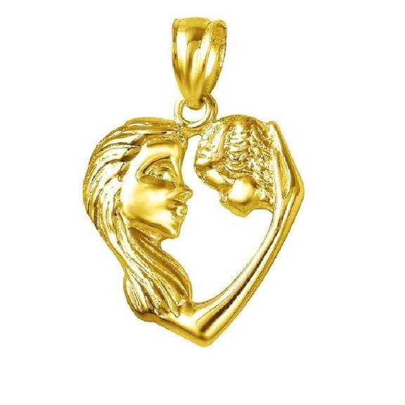 14K Yellow Gold Mother & Child Heart Pendant