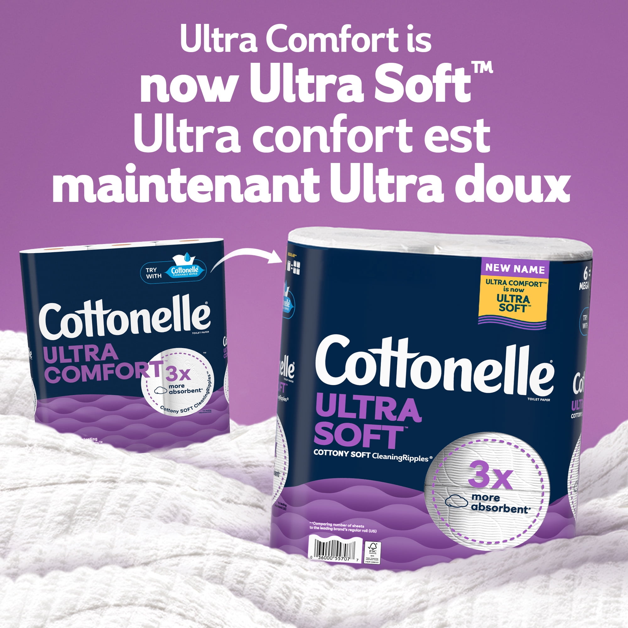 Papier hygiénique Cottonelle Ultra Soft, papier hygiénique résistant, 12 méga rouleaux