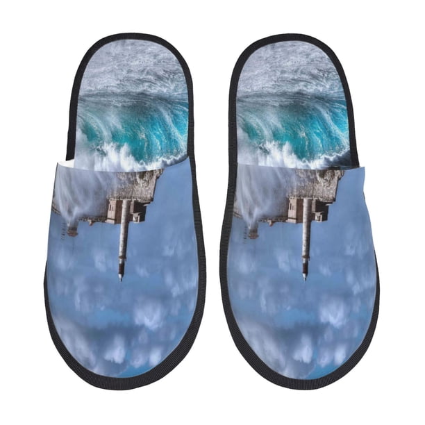 Fotbe Lighthouse in Havana Pantuflas Peludas para Mujer con Estampado, Zapatillas de Peluche, Zapatos de Invierno para Casa, Uso Interior y Exterior-Medium