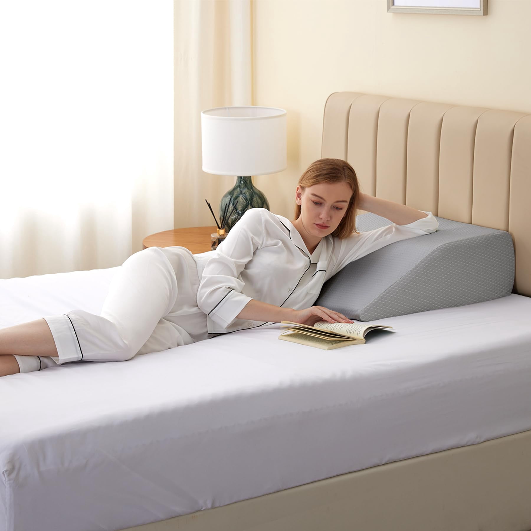 Leg Elevation Pillows  For Sleeping Gel Memory Foam Top Wedge Pillow Wedges After - Removable Cover (10 Inch Grey)
