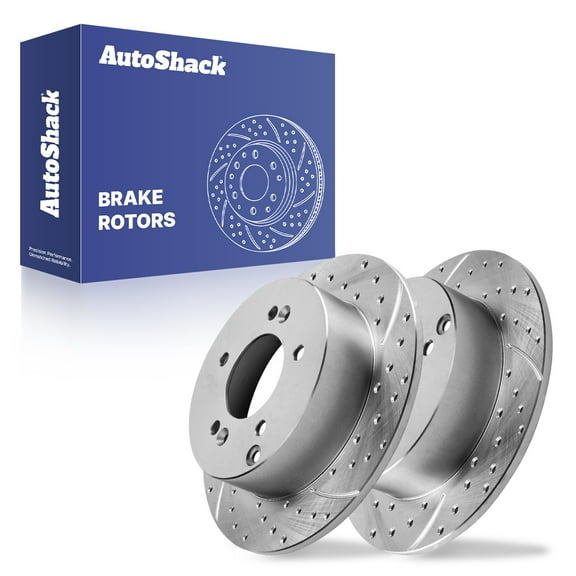 AutoShack Rear Solid Drilled & Slotted Silver Zinc Coated Brake Rotors 2-PC Set Replacement for 2007-2012 Kia Rondo SilverShield Pro 10.83" (275.1 mm)