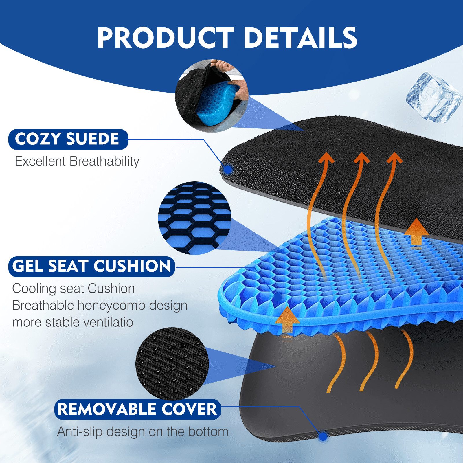 1pc Gel Seat Cushion, Cooling seat Cushion Thick Big Breathable