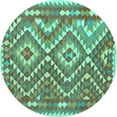 thumbnail image 1 of Ahgly Company Indoor Round Southwestern Turquoise Blue Country Area Rugs, 7' Round, 1 of 4