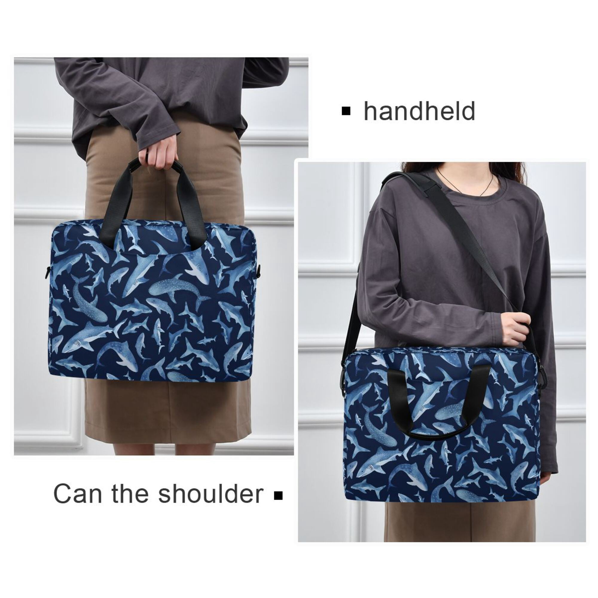 FORMRS 16" Laptop Bag Carrying Sleeve Case with Handle Travel Shoulder Briefcase, Watercolor Shark Pattern