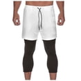 thumbnail image 2 of hopeusnice Mens Quick-Dry Workout Fashion Summer Solid Color Casual Beach Cotton Linen Fake 2-Piece Shorts Activewear Cropped Trousers Gym Pants Elastic Waist Drawstring, 2 of 8