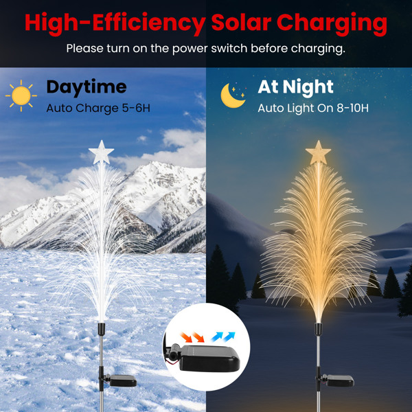 4-Pack Solar Christmas Tree Lights, 7-Color Gradient, IP44 Waterproof Stainless Steel, 8-10H Runtime, Year-Round for Garden/Patio/Lawn