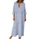 thumbnail image 1 of Vestido de Manga 3/4 para Mujeres Color Sólido V Cuello Suelto Estilo de Lino Casual Vestido de Cambio de Primavera Verano, 1 of 8