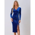 thumbnail image 4 of DARING DIVA Long Sleeves V Neck Wrap Ruched Split Cocktail Evening Dress
 M Royal Blue, 4 of 6