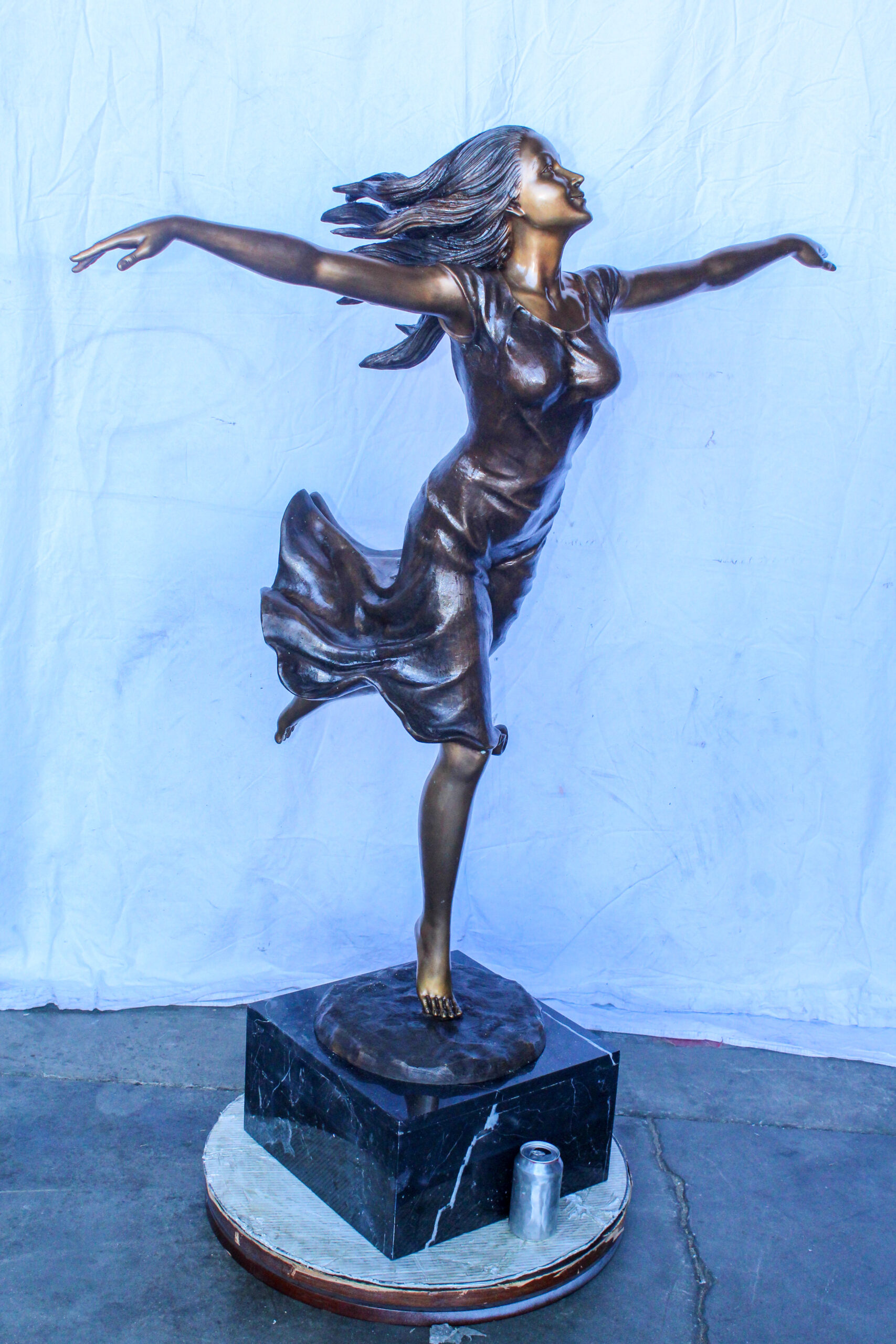Nifao Bronze Statue, Girl Running in the Wind, Dynamic Art – Outdoor Garden Decor Sculpture, 46"L x 27"W x 57"H