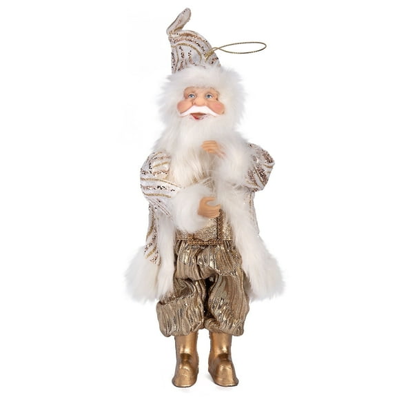 STP Goods Santa Claus with Gift Bag Hanging Collectible Doll 9” (22 cm) Santa Claus Christmas Figurine Holiday Décor Xmas Hanging Decoration Xmas Figure Doll Decoration Xmas Tree Ornament, Gold White