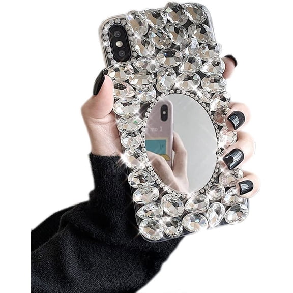 case for  iPhone XR Luxury Case, 3D Handmade Bling Rhinestone Mirror, Diamond Soft TPU Bumper for Women