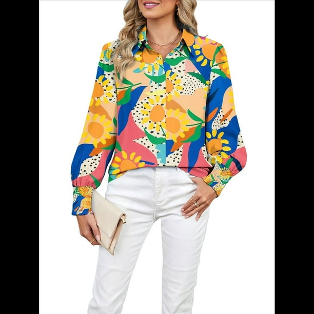 Blusas Bohemias con Cuello en V y Mangas Farol para Mujer 2025 Girasol S