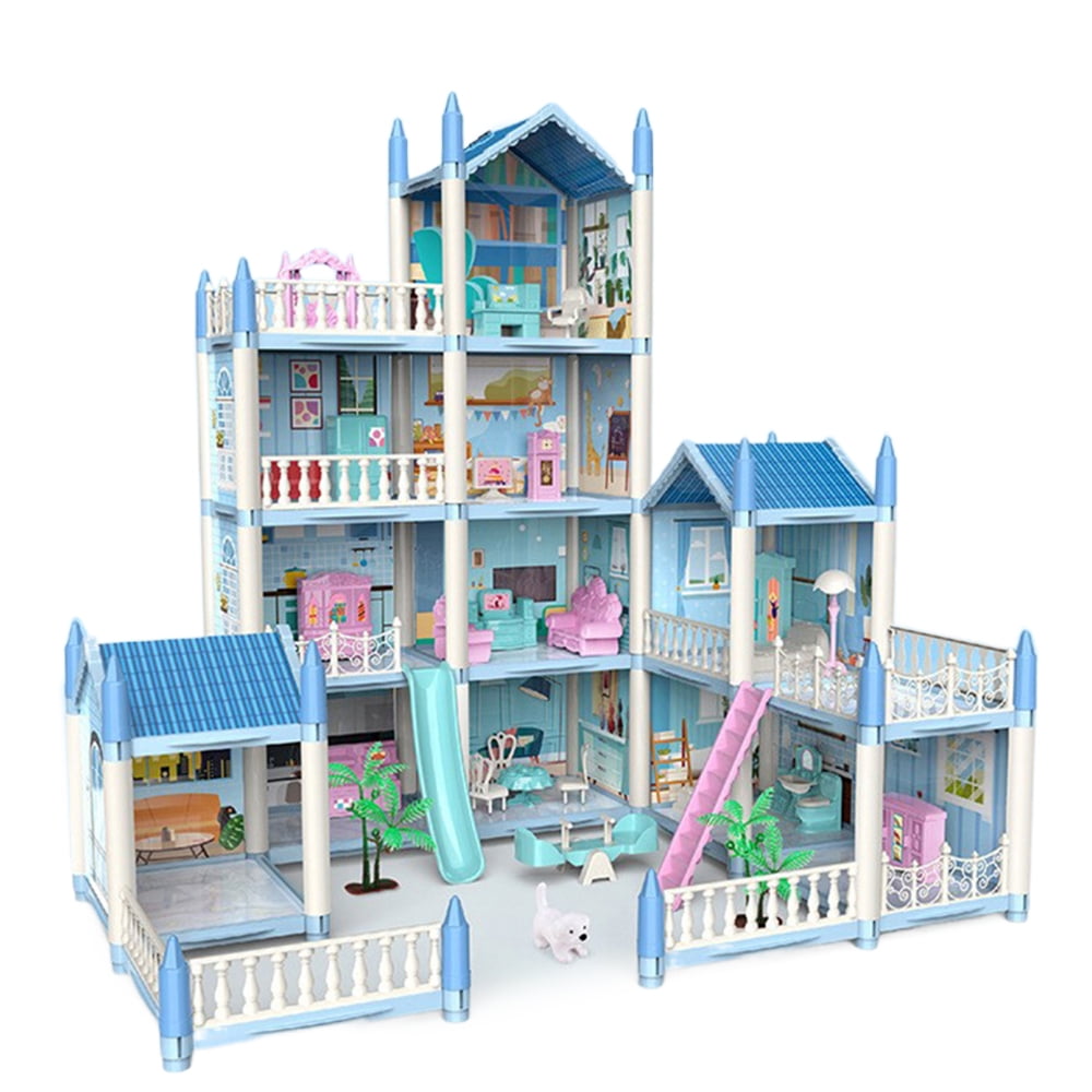 Doll House for 3 Year Old Girls,4-Story 13 Rooms Doll House,Fully Furnished  Dollhouses w/Lights,Play Mat and Upgraded Doll,Play House