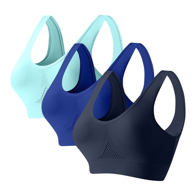 HongQid Women's Yoga Bra Seamless Stretch Wireless Lightly Lined Comfort Bra Sports Bra 3pcs