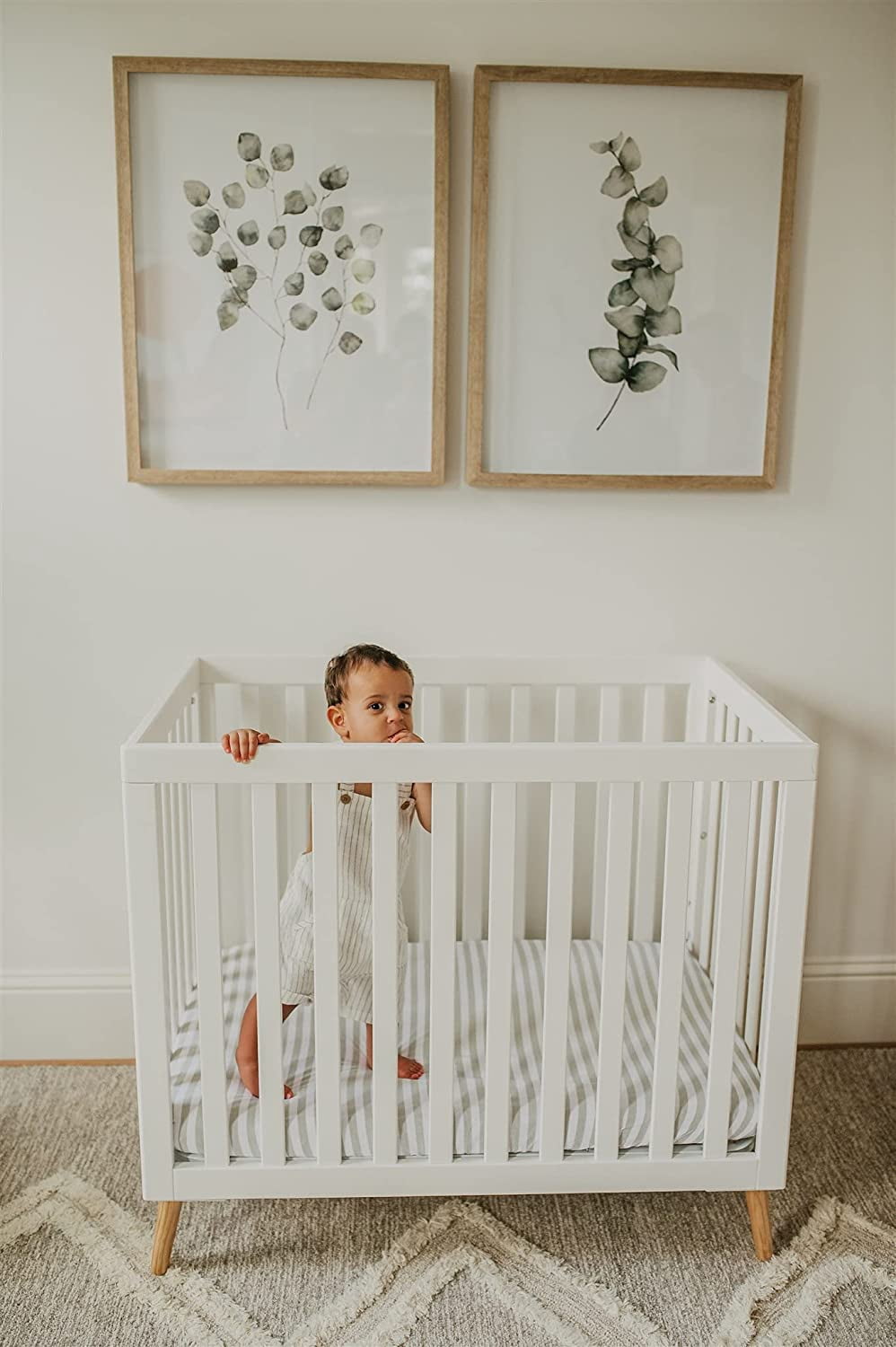 NODNAL CO. Gray and White Cotton Playard/Portable Crib/Mini Crib Fitted Sheet Set, 100% OEKO-TEX Cotton, 3 Pieces, for Baby Girl or Boy Infant/Toddler Nursery Bedding, Gender Neutral