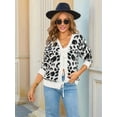 thumbnail image 5 of Women Leopard Print Bow- Tie Cardigan Long Sleeve Crewneck Open Front Knit Cardigan Casual Loose Outwear White S, 5 of 8
